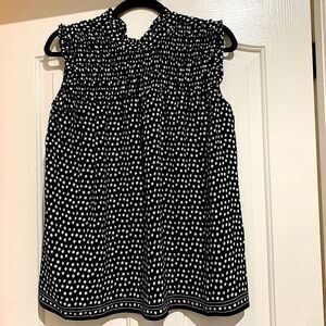 Max Studio | Mock Neck Ruffle Polka Dot Blouse